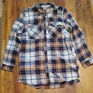Como Vintage Plaid Button-Up Shirt - Brown and Blue size small